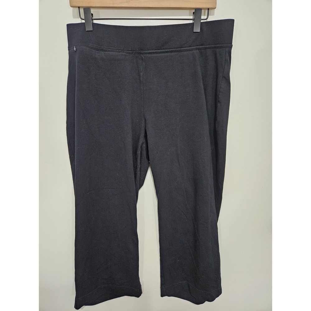Lands End Womens Black Knit Crop Leggings Pants Size Large Elastic Waist